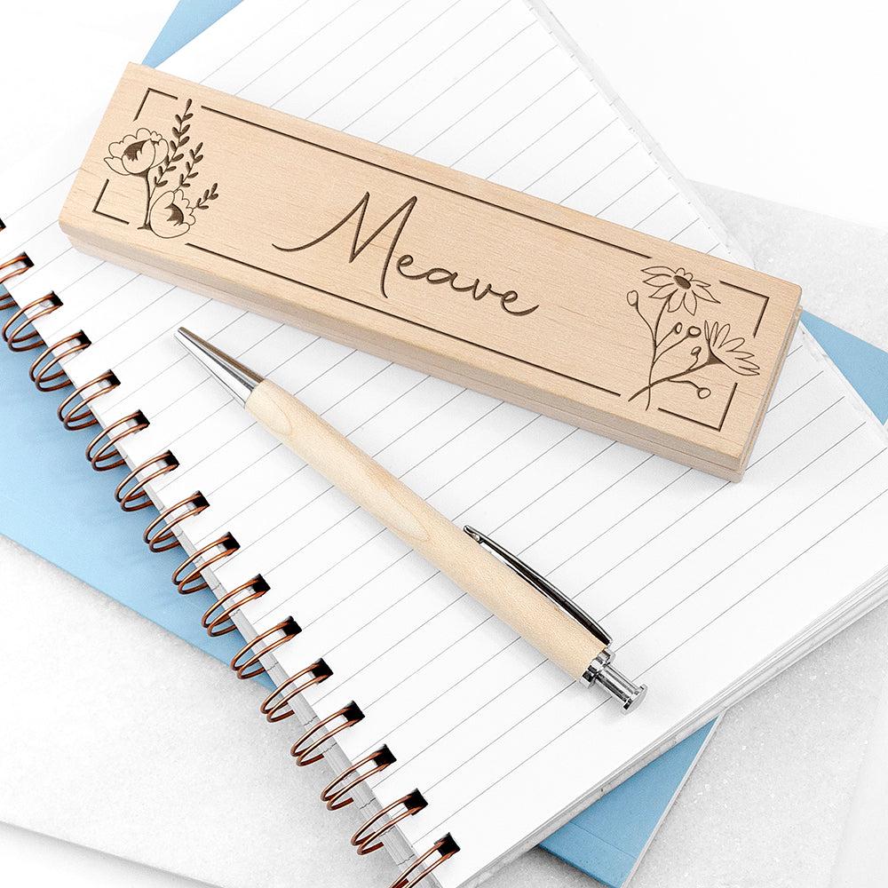 Personalised Wooden Floral Ballpoint Pen Set