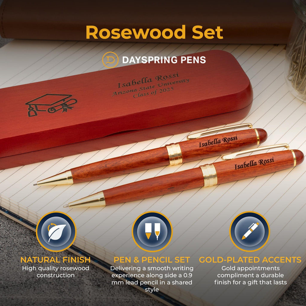 Engraved Graduation Themed Rosewood Pen
